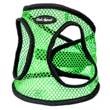 Bark Appeal step-in dog harness shown from the front in green netted mesh.