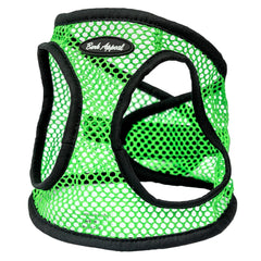 Bark Appeal step-in dog harness shown from the front in green netted mesh.