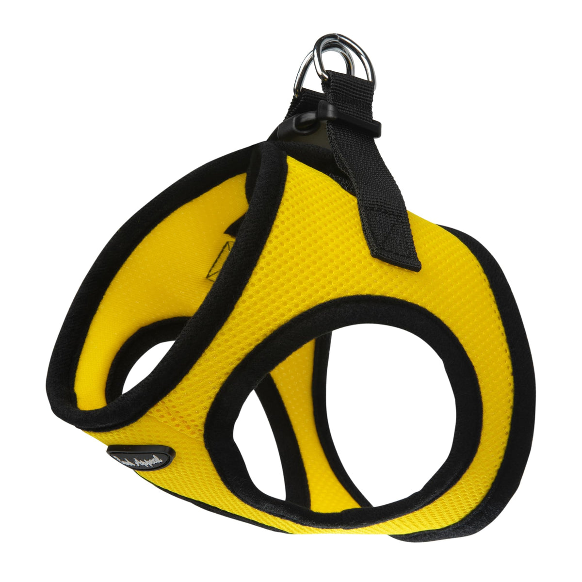 Bark Appeal yellow step-in dog harness shown from the front.