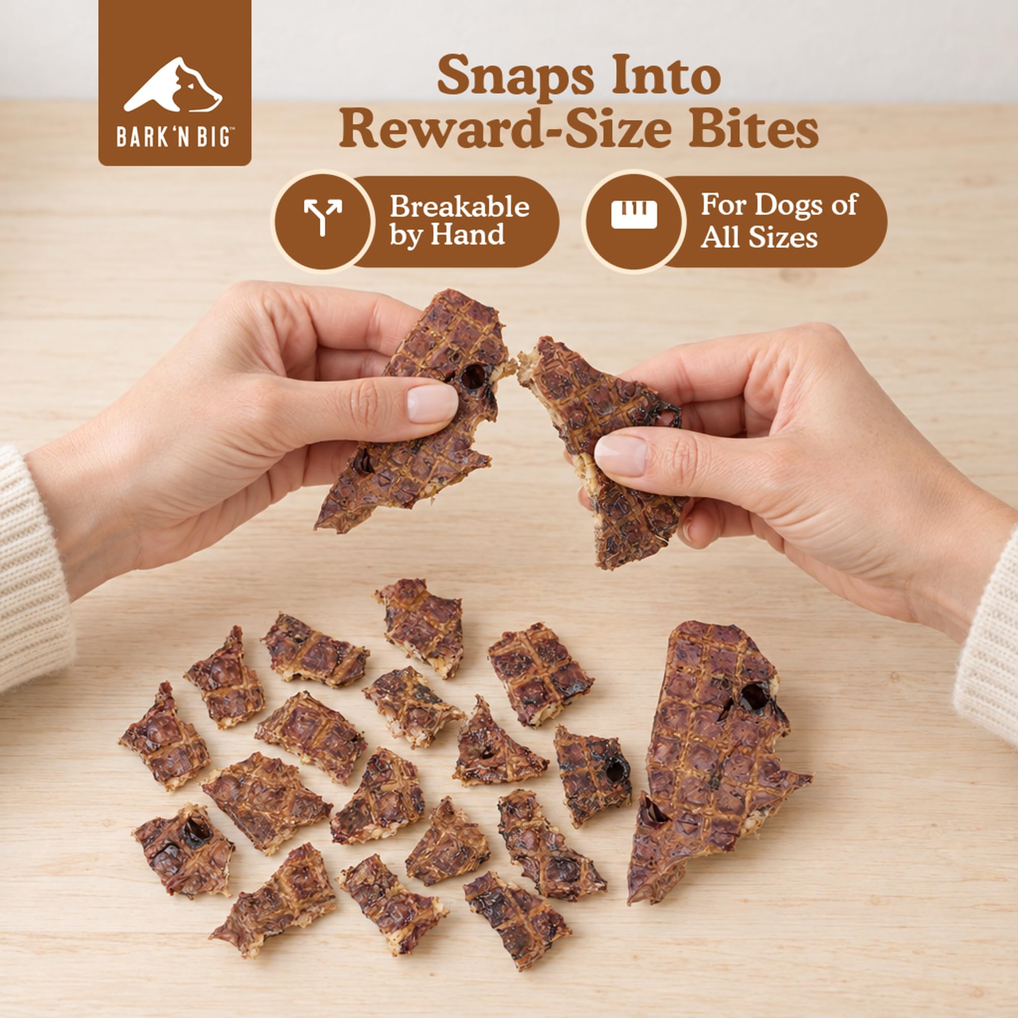 BARK'N BIG Lamb Lung Dog Treats close up showing their airy, crunchy texture.