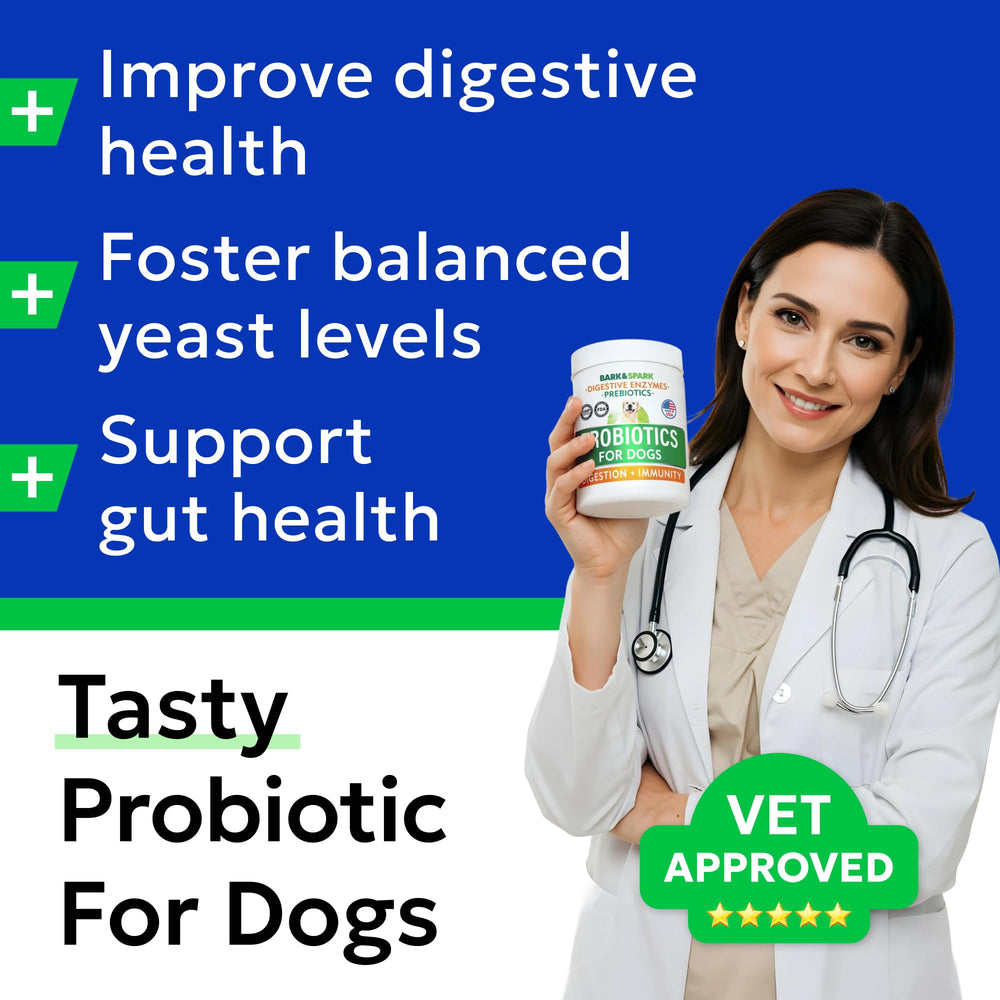 BARK&SPARK Dog Probiotic Chews and package shown from an alternate angle.