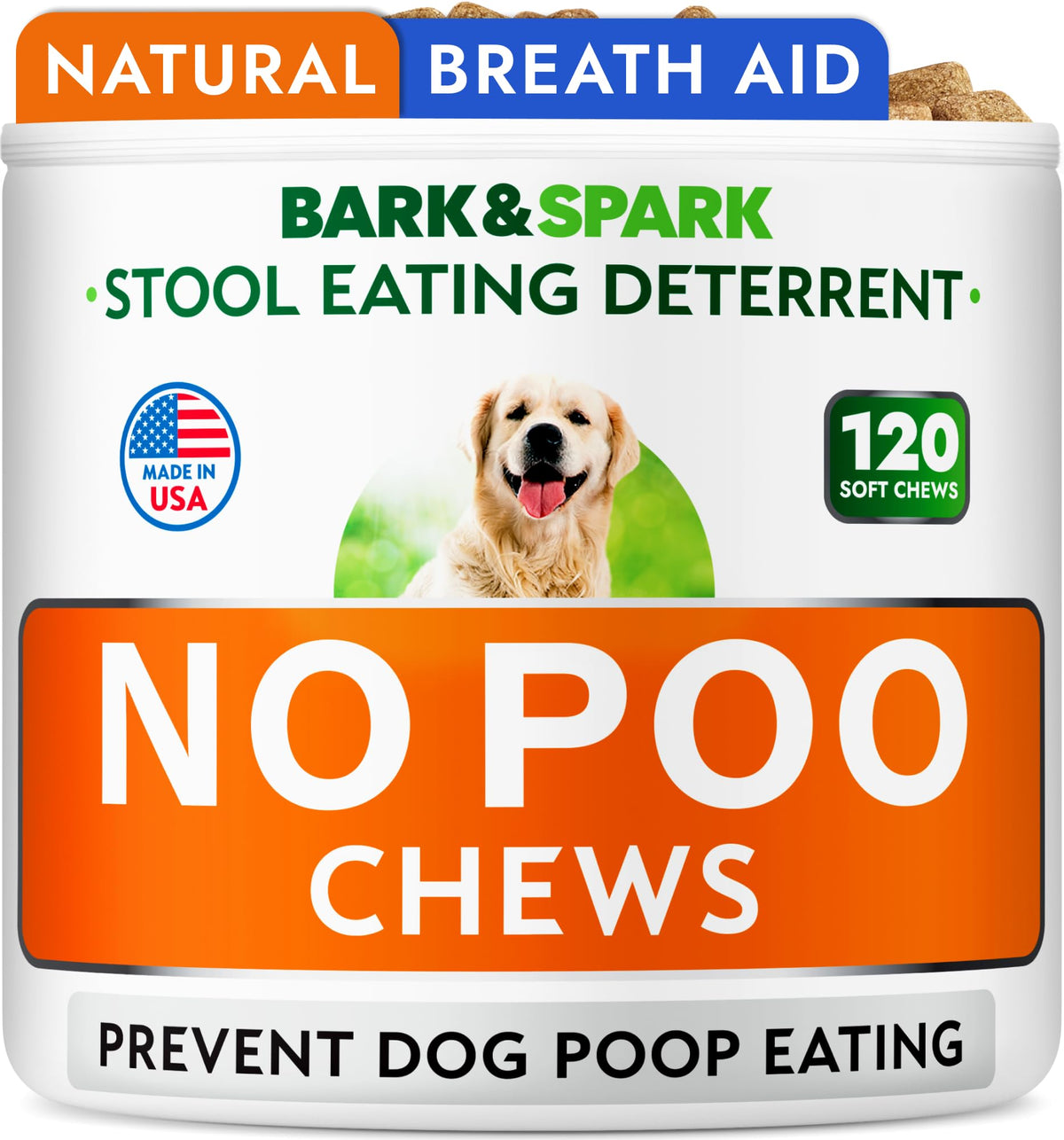 BARK&SPARK No Poo Chews shown from the front.