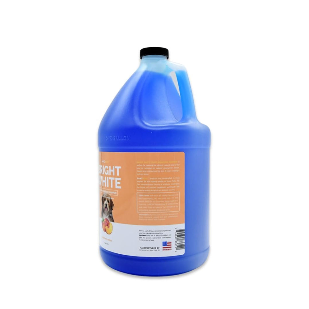 Bark2Basics Brighten White dog shampoo label shown in a close-up view.
