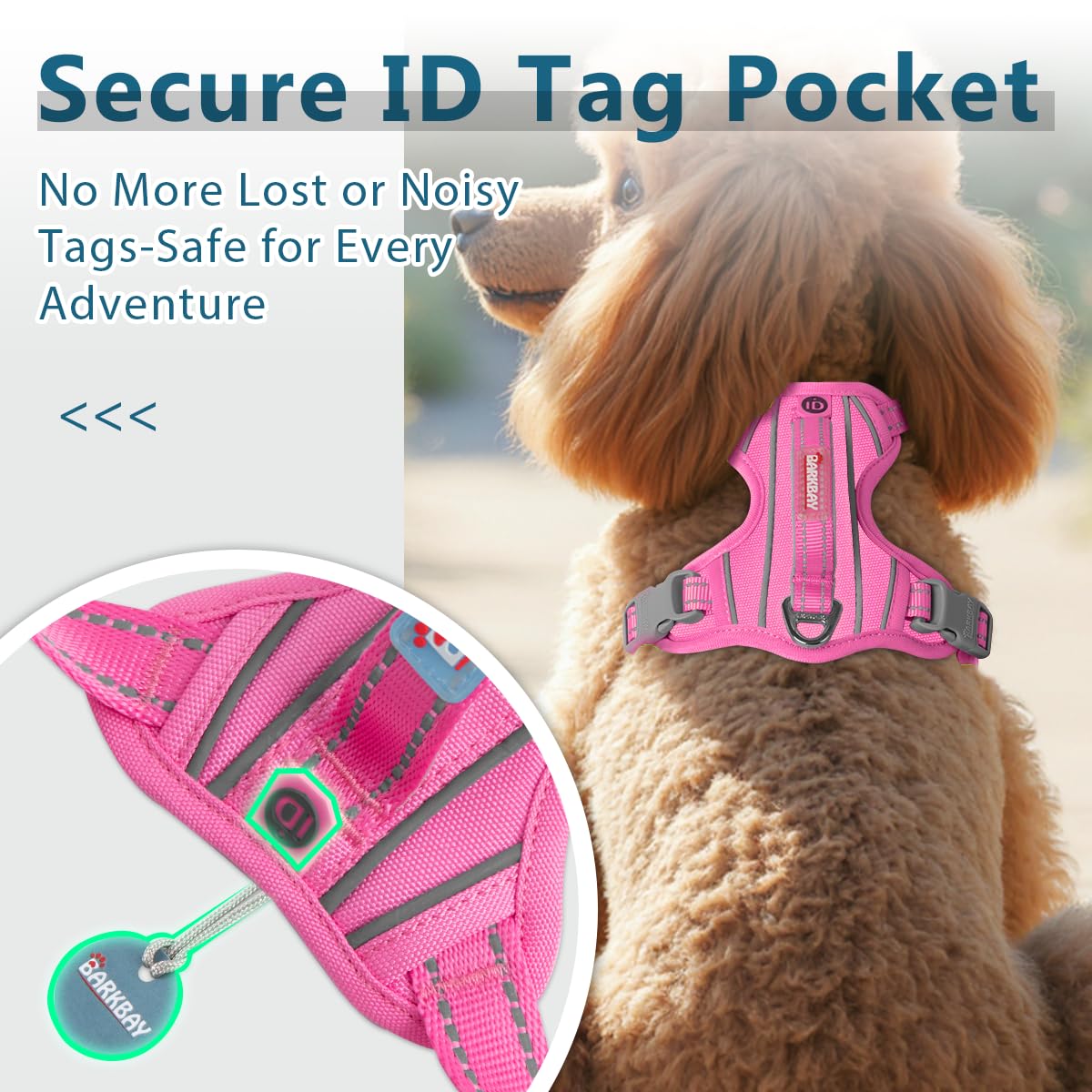 BARKBAY dog harness with its ID-tag pocket in view.