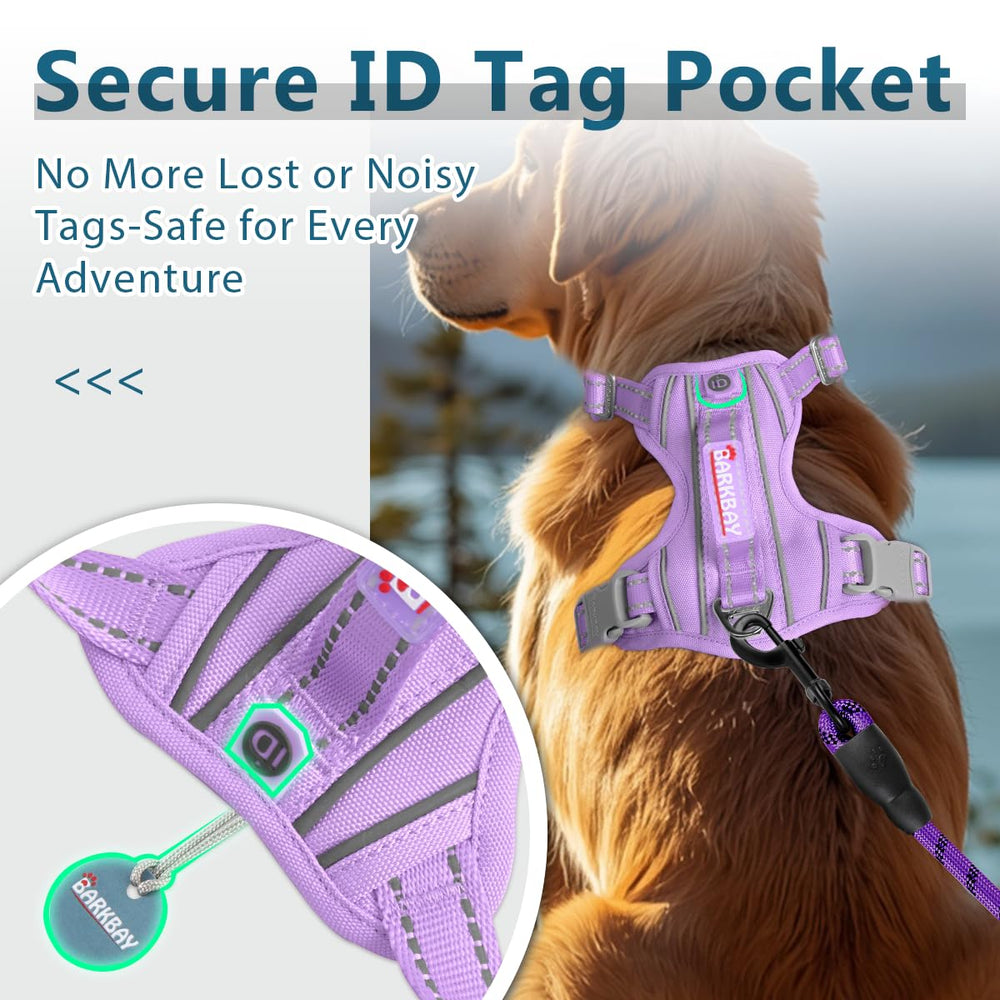 BARKBAY dog harness with its ID tag pocket in focus.