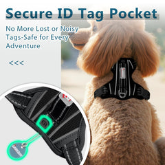 BARKBAY dog harness detail showing the pocket for an ID tag.