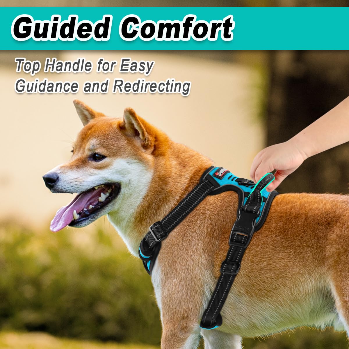 BARKBAY dog harness close-up highlighting the reflective straps.