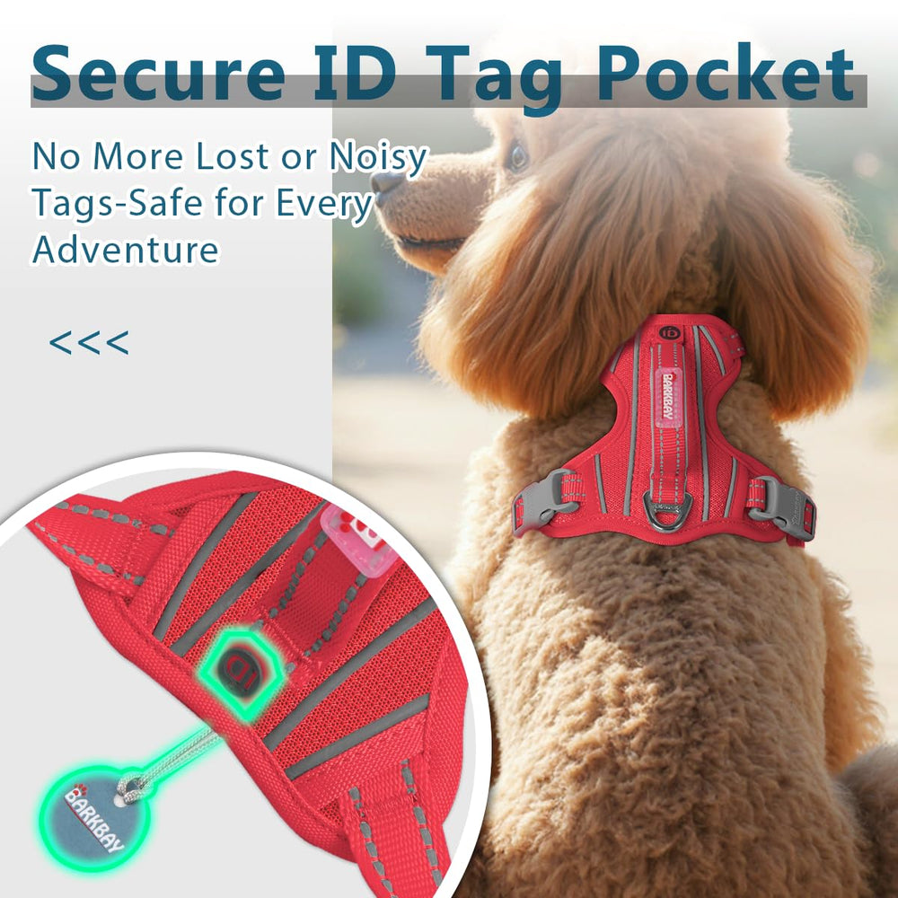 BARKBAY dog harness reflective strips shown in detail.