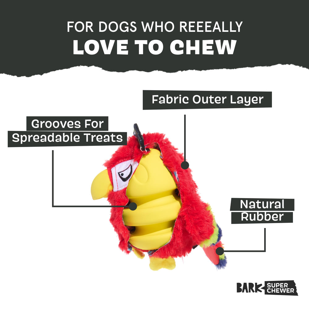 BarkBox Captain Parrot dog toy close-up of its textured rubber.