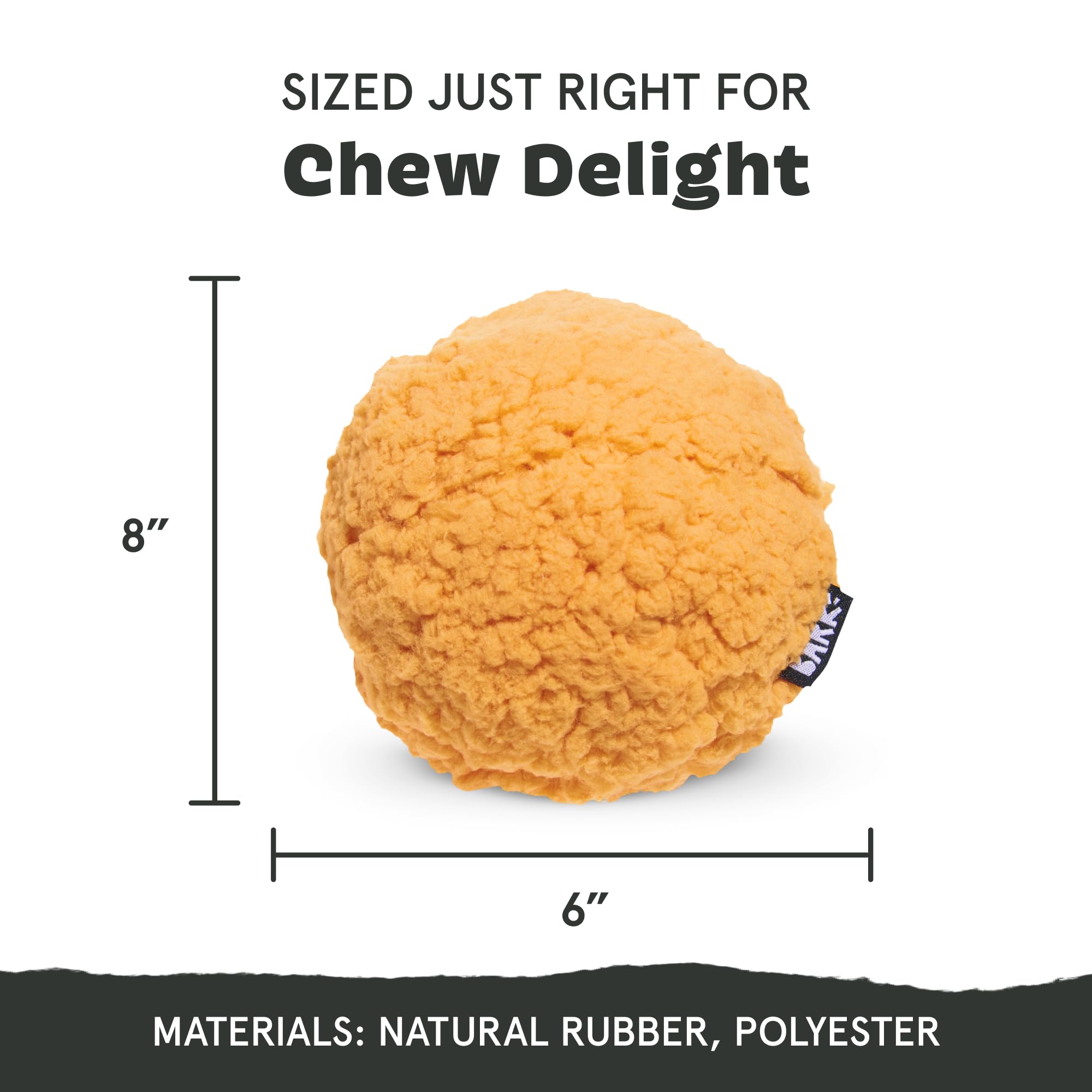 BarkBox Cheeze Brawl plush toy with its inner squeaky ball revealed.