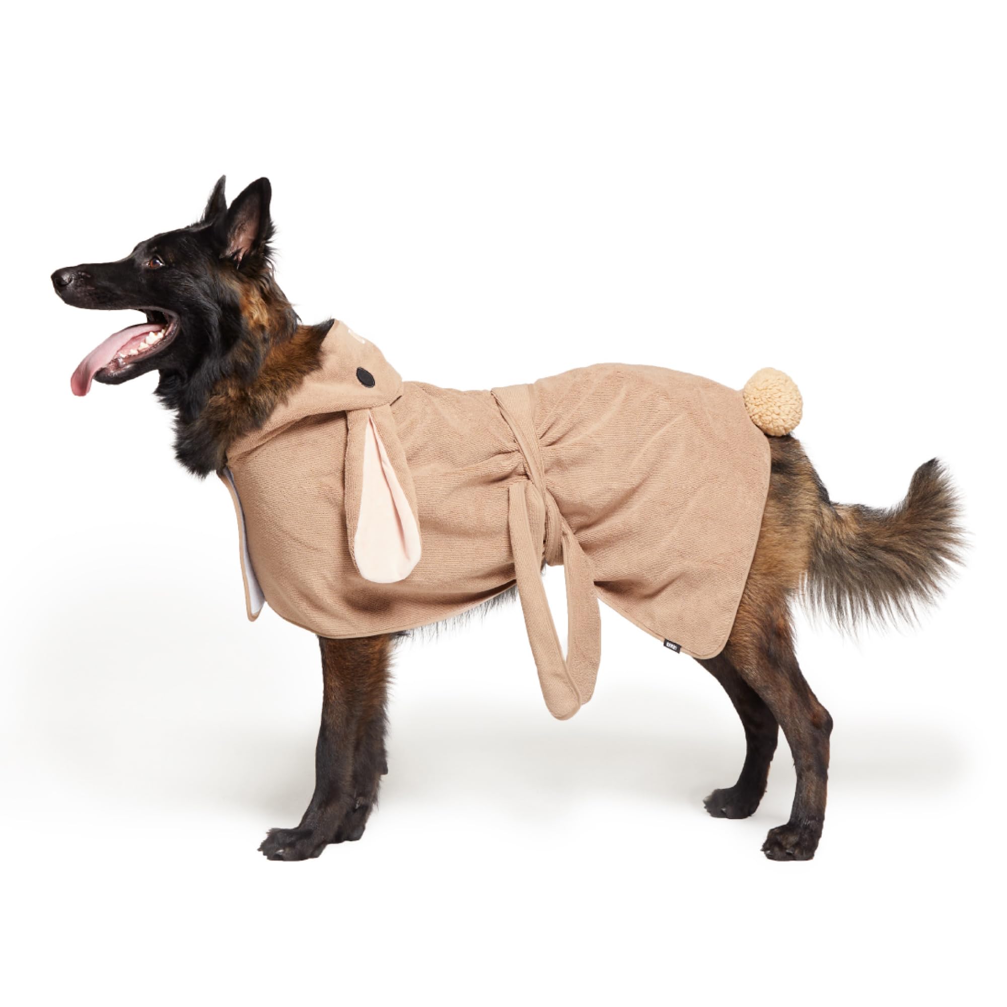 BARKBOX Dog Bathrobe shown from the front.