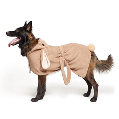 BARKBOX Dog Bathrobe shown from the front.