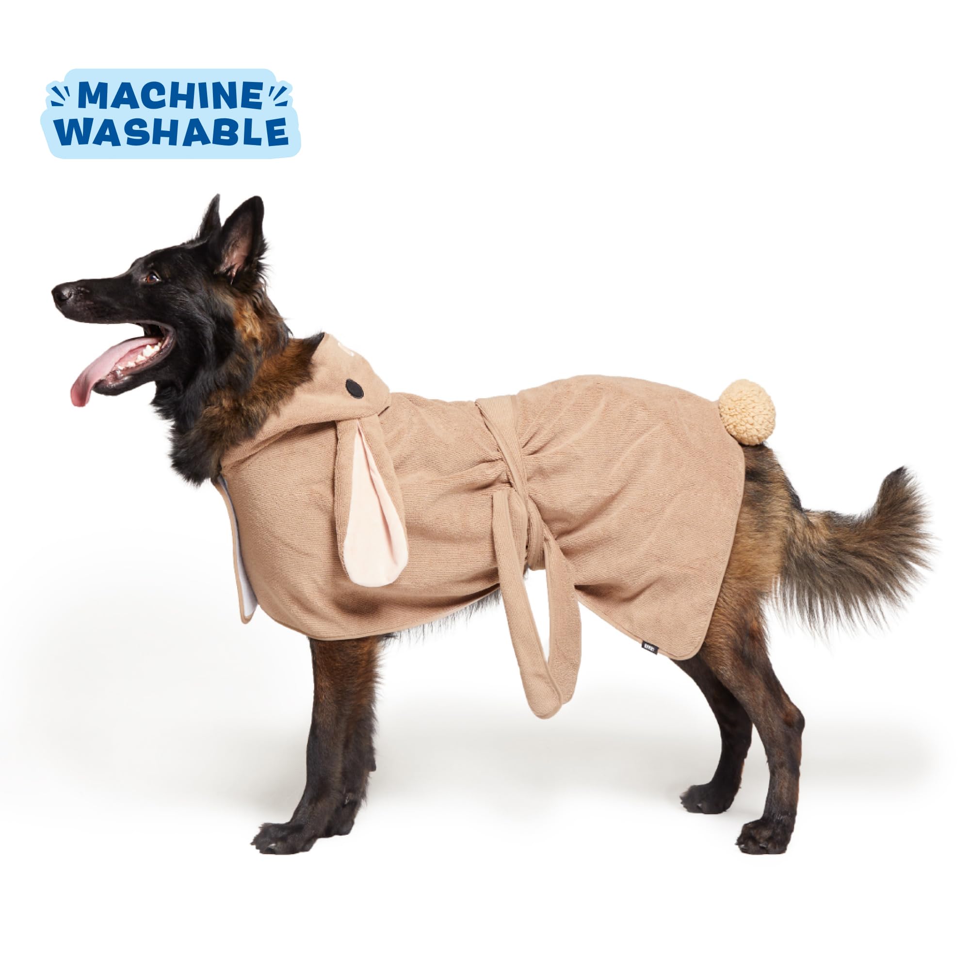 BARKBOX Dog Bathrobe shown during a dog grooming routine.