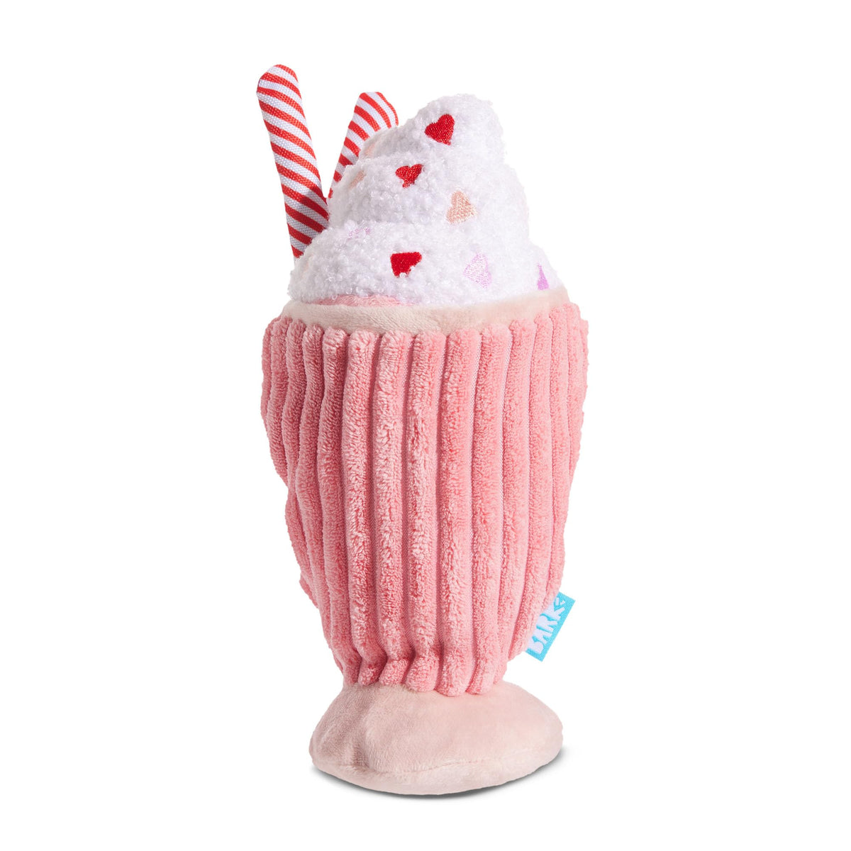 BarkBox Red Whine Milkshake plush dog toy shown from the front.