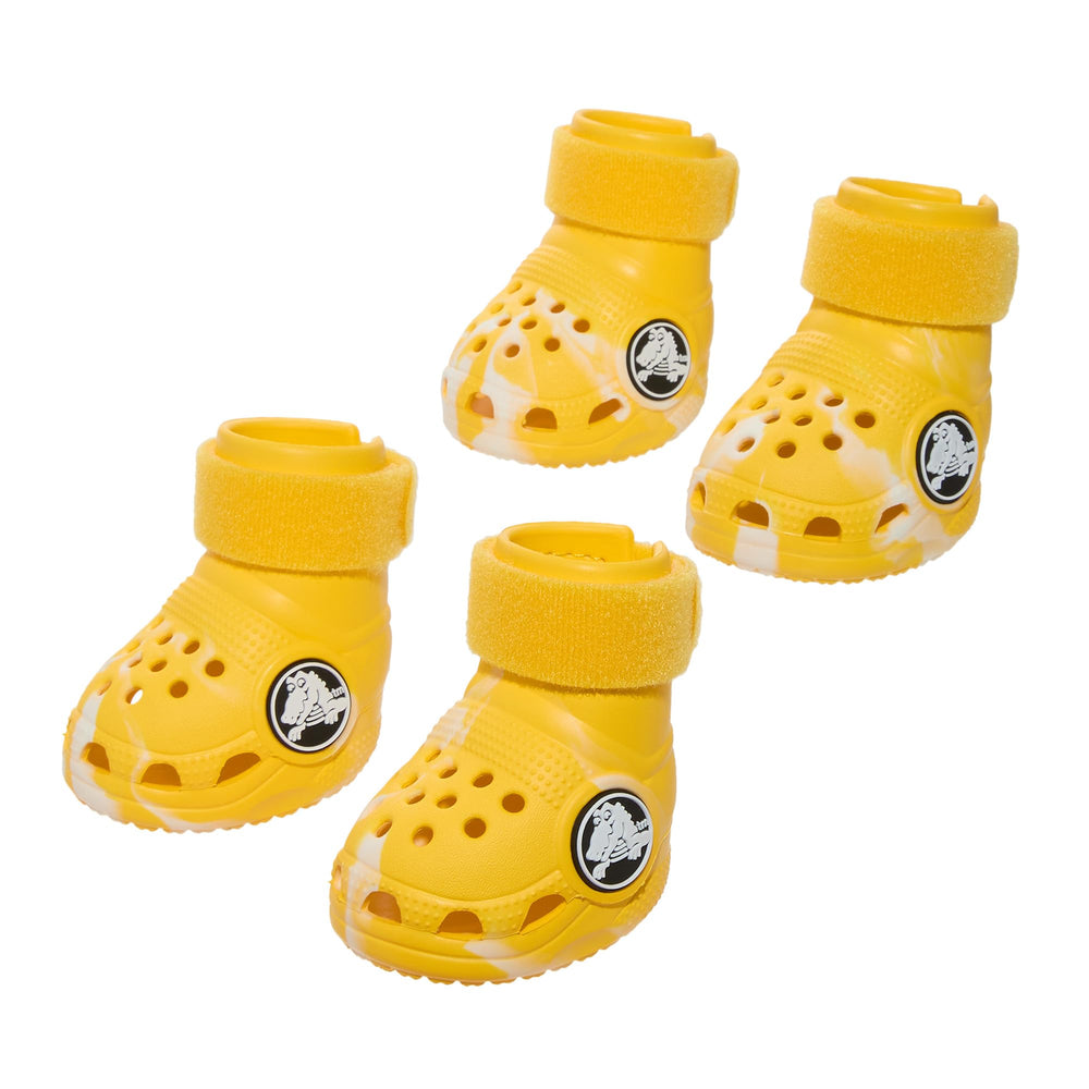 BARKBOX Yellow Crocs Dog Shoes shown from the front.