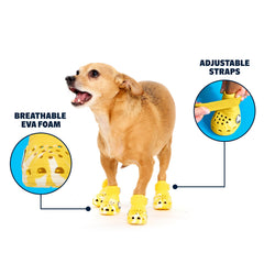 BARKBOX Yellow Crocs Dog Shoes showing the ventilation holes.