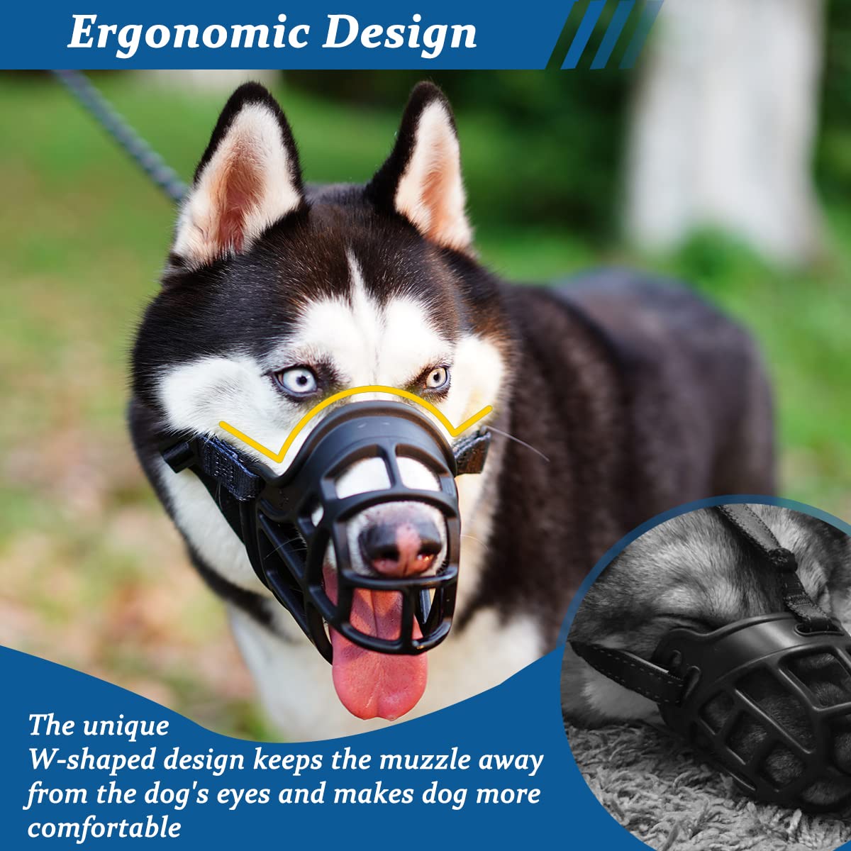 BARKLESS basket dog muzzle shown worn by a dog.