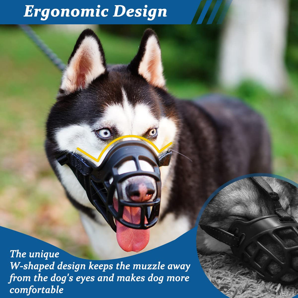 BARKLESS basket dog muzzle shown worn by a dog.
