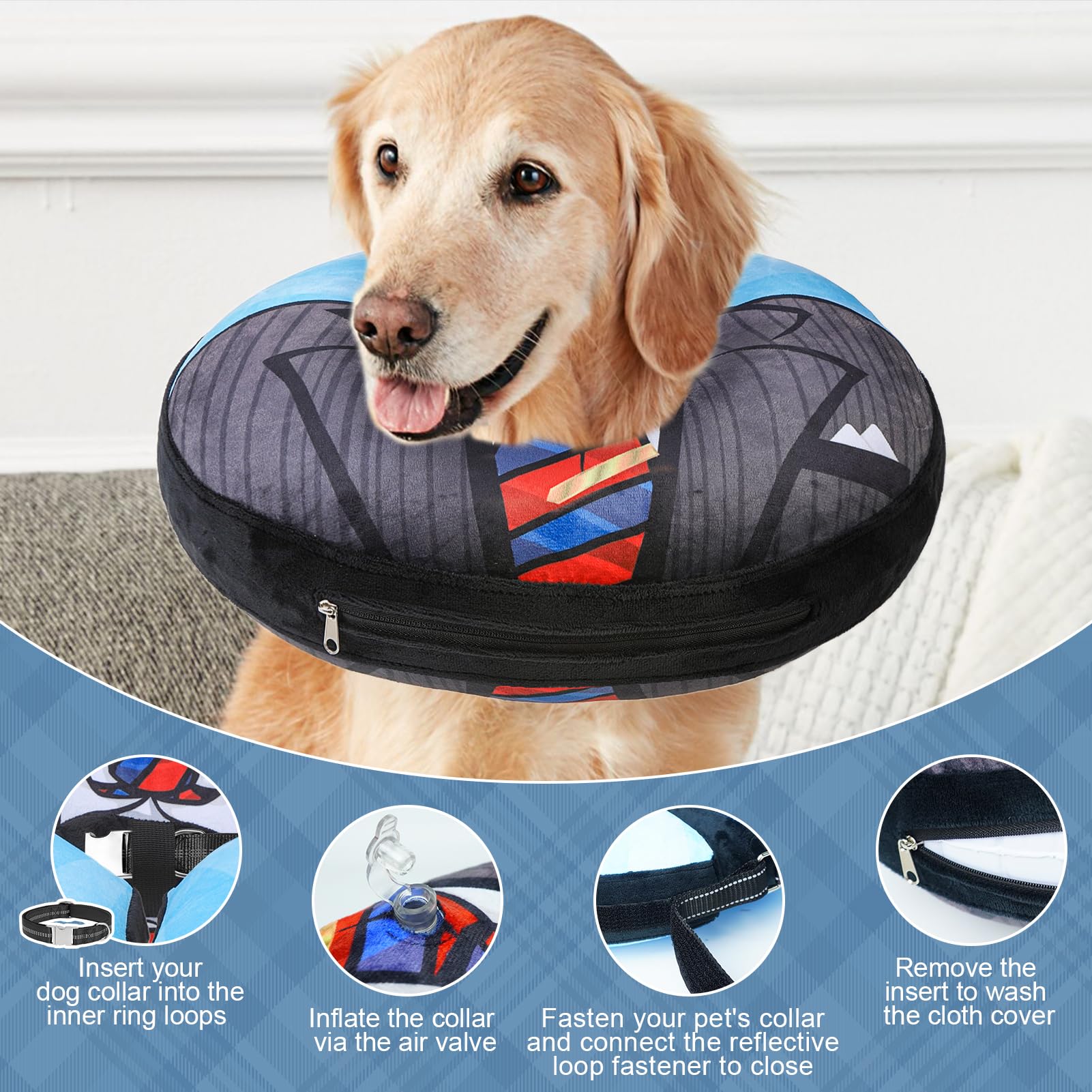 BEAUTYZOO dog donut collar showing the inner strips for threading a pet's collar.