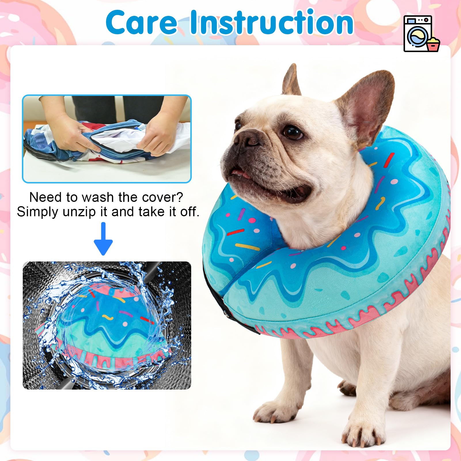 BEAUTYZOO dog donut collar showing its removable coverlet.