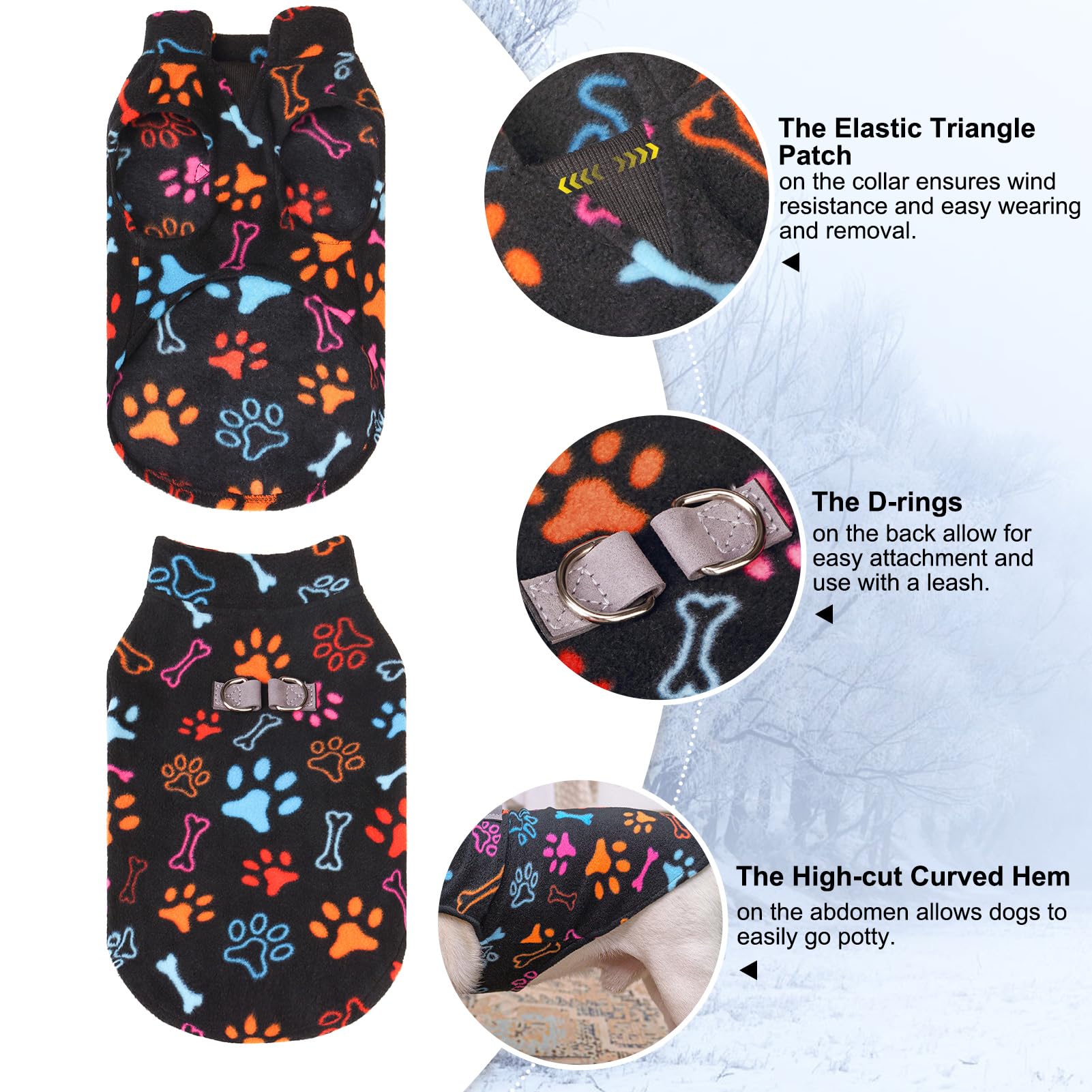 BEAUTYZOO dog fleece vest detail showing the two rear D-rings and sewn reinforcements.