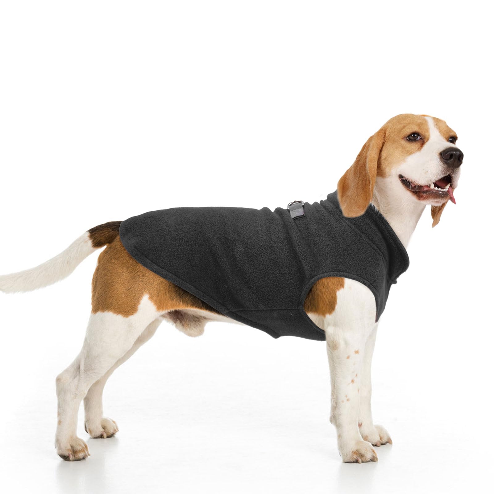 BEAUTYZOO Dog Fleece Vest shown from the front in black.