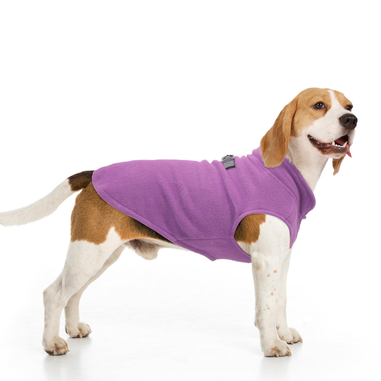 BEAUTYZOO Dog Fleece Vest shown from the front in purple.