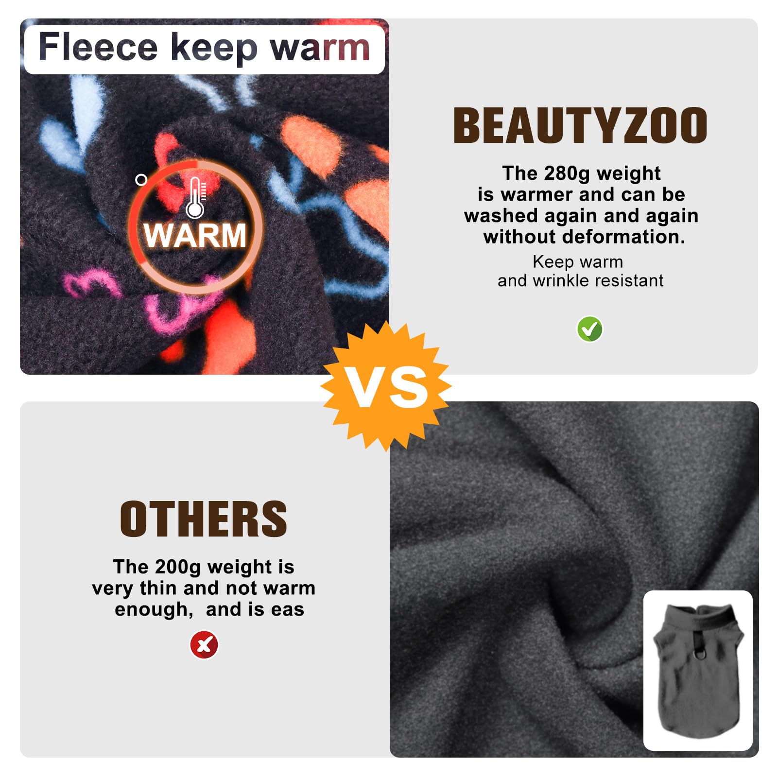 BEAUTYZOO dog fleece vest displayed to show its pullover design.