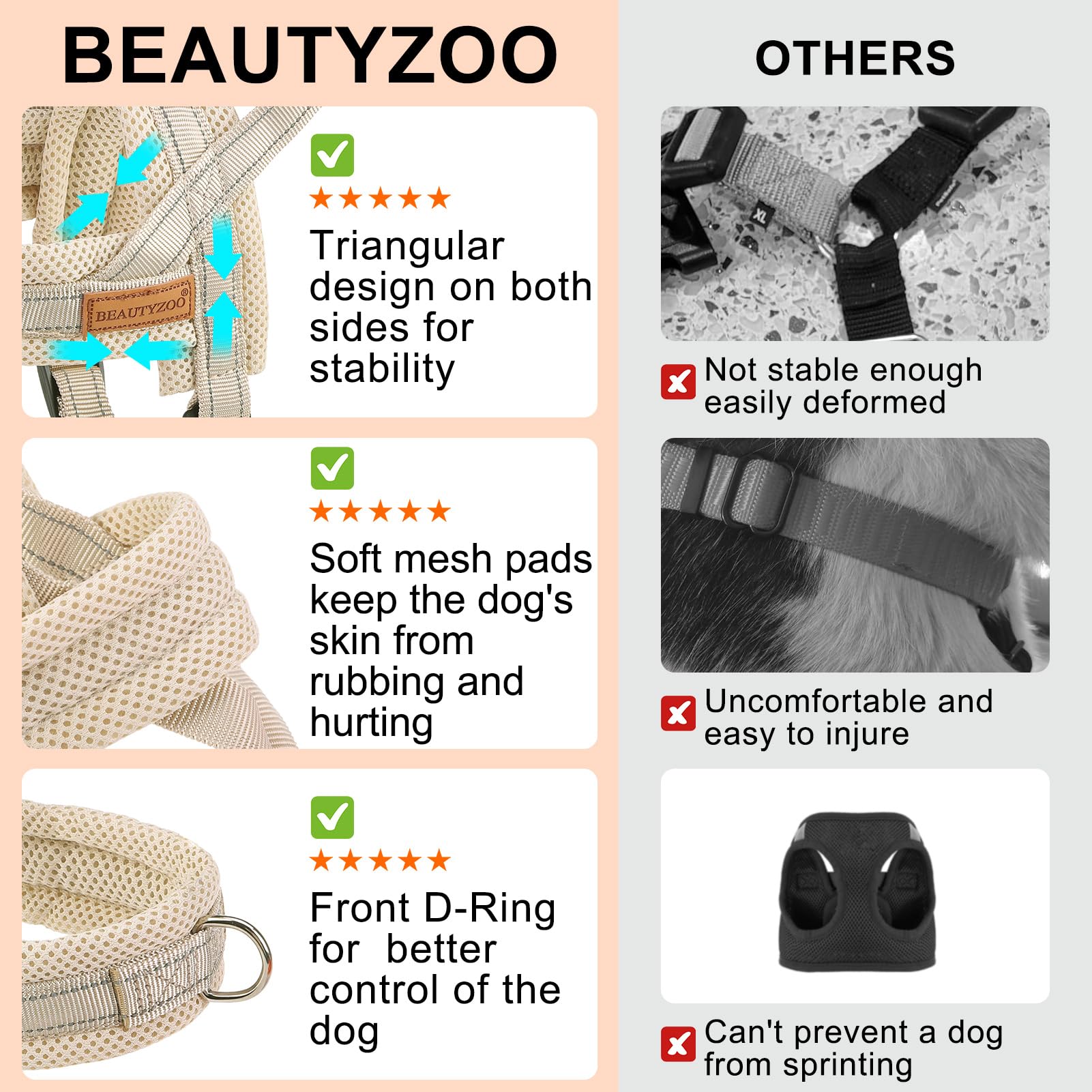 BEAUTYZOO dog harness detail of the adjustable bust strap.
