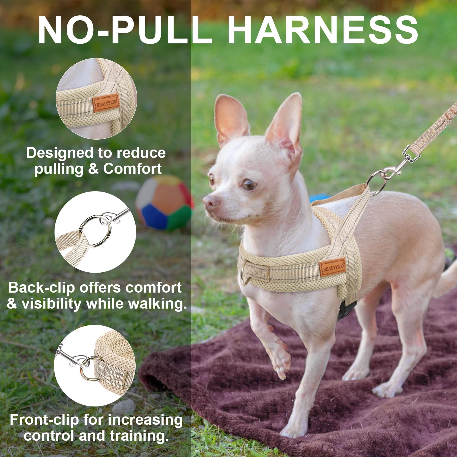 BEAUTYZOO dog harness set with a close-up of the padded leash handle.
