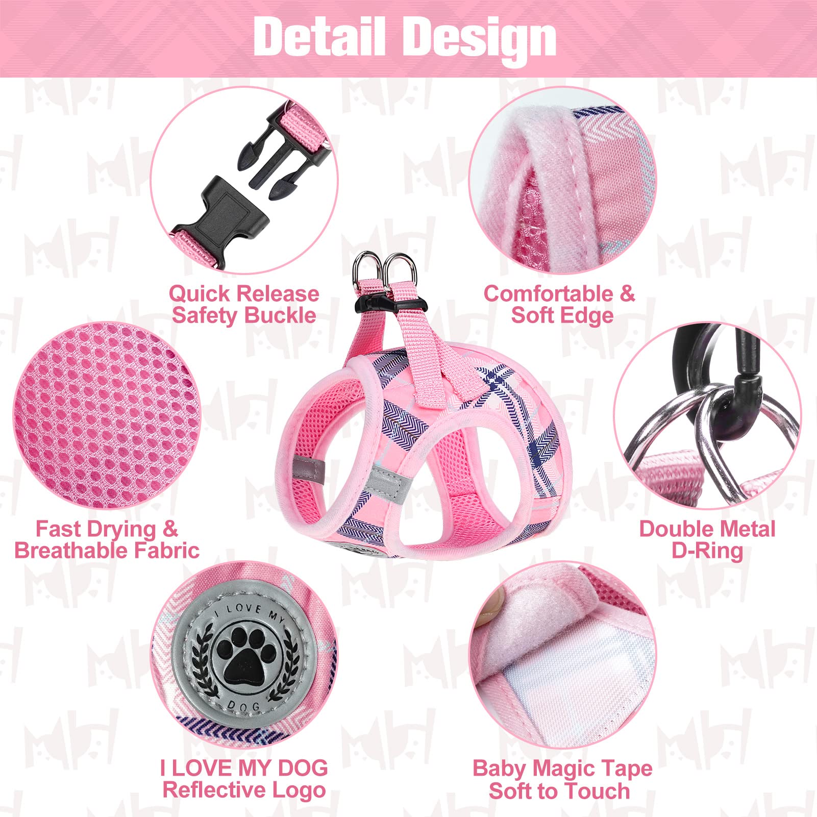 BEAUTYZOO dog harness detail showing its reflective strip.