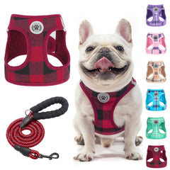 BEAUTYZOO dog harness and leash set shown from the front in red plaid.