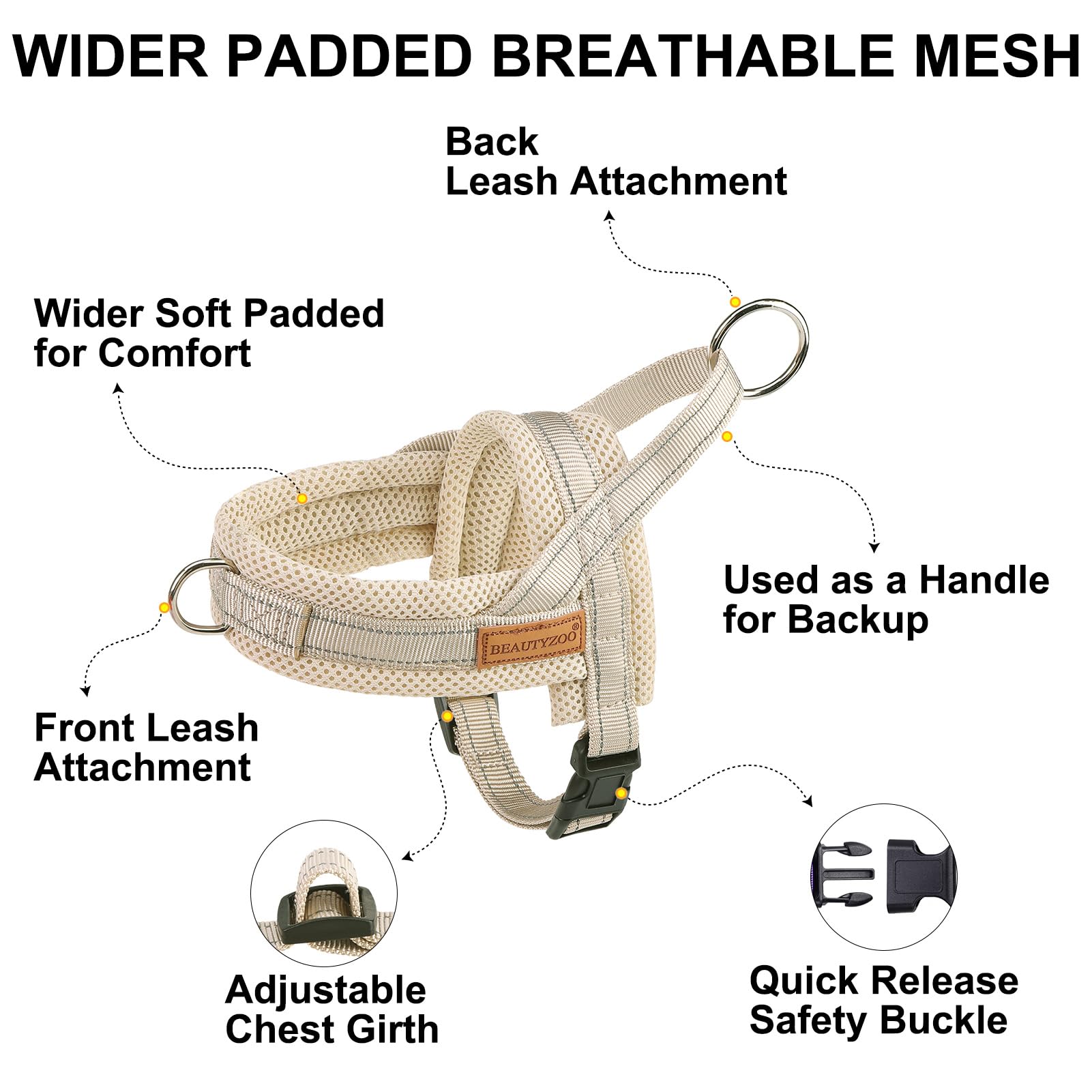 BEAUTYZOO dog harness set showing the leash’s swivel metal hook.