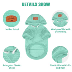 BEAUTYZOO dog hoodie detail showing the three-piece hood and adjustable drawstring.
