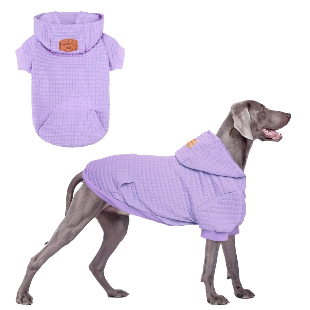 BEAUTYZOO dog hoodie shown from the front with its long sleeves and hood.