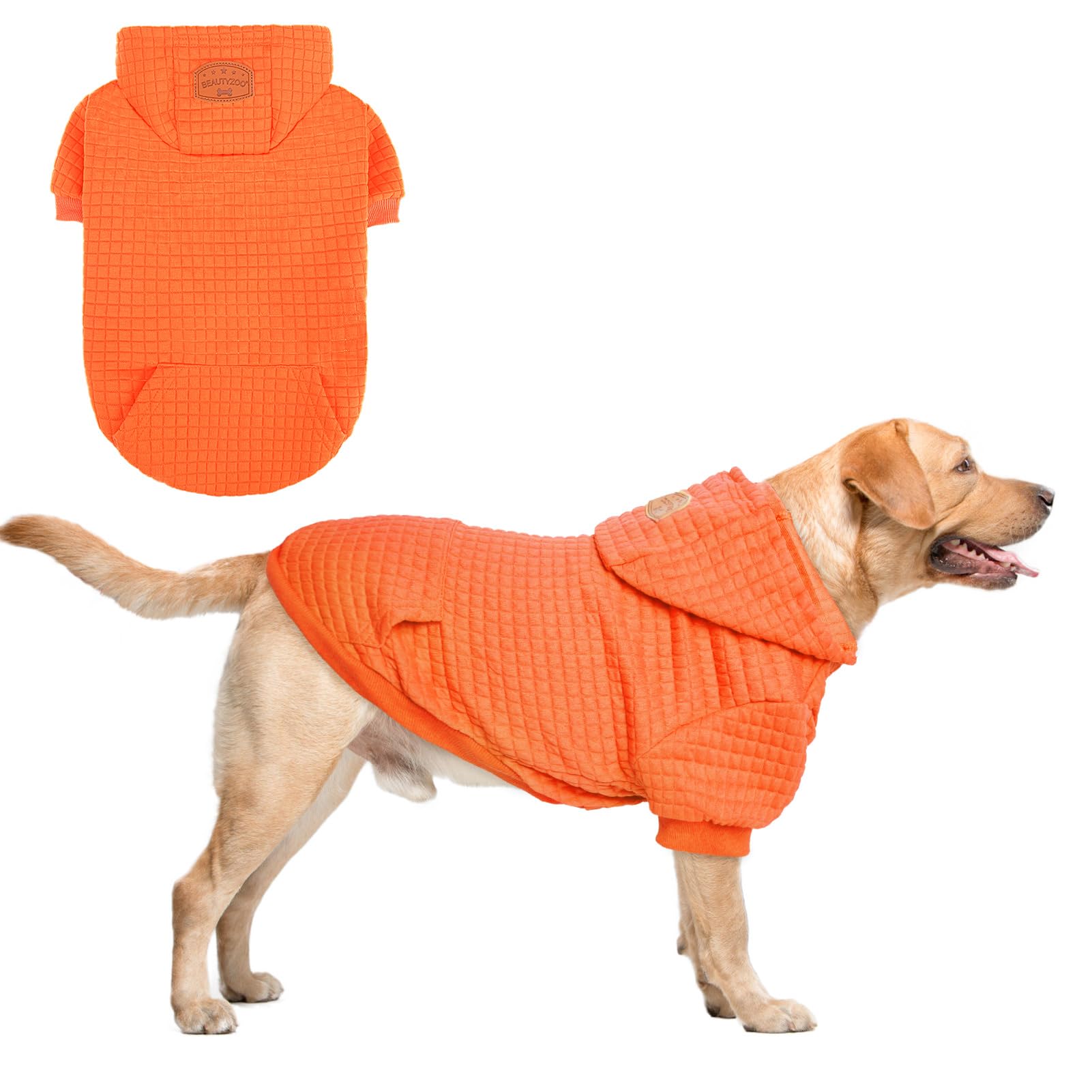 BEAUTYZOO dog hoodie shown from the front with its long sleeves and hood.