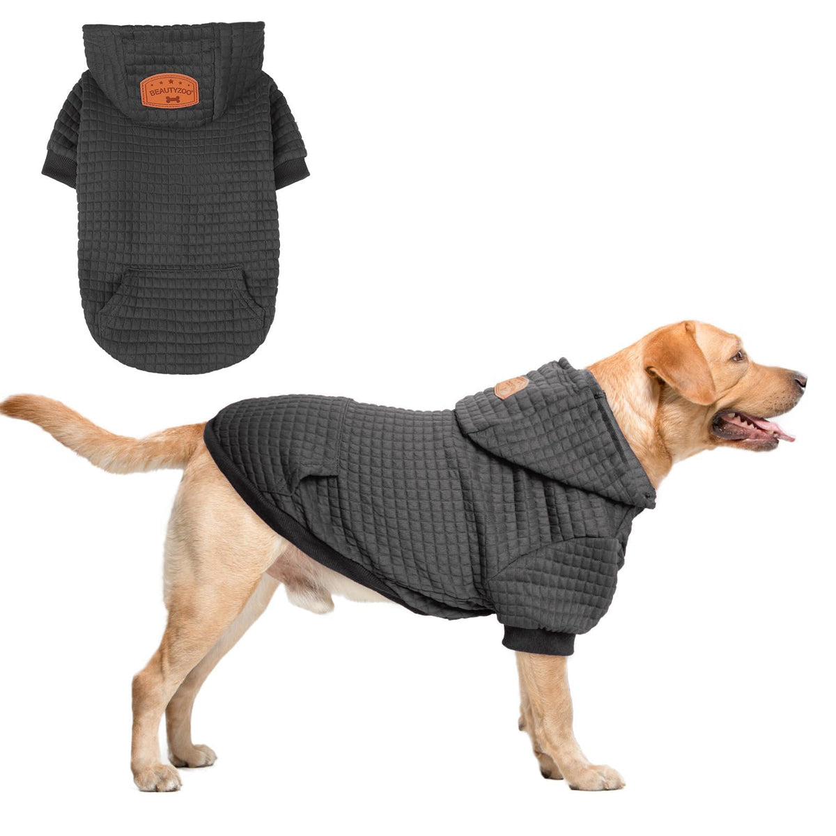 BEAUTYZOO Dog Hoodie shown from the front, highlighting its pullover shape and hood.