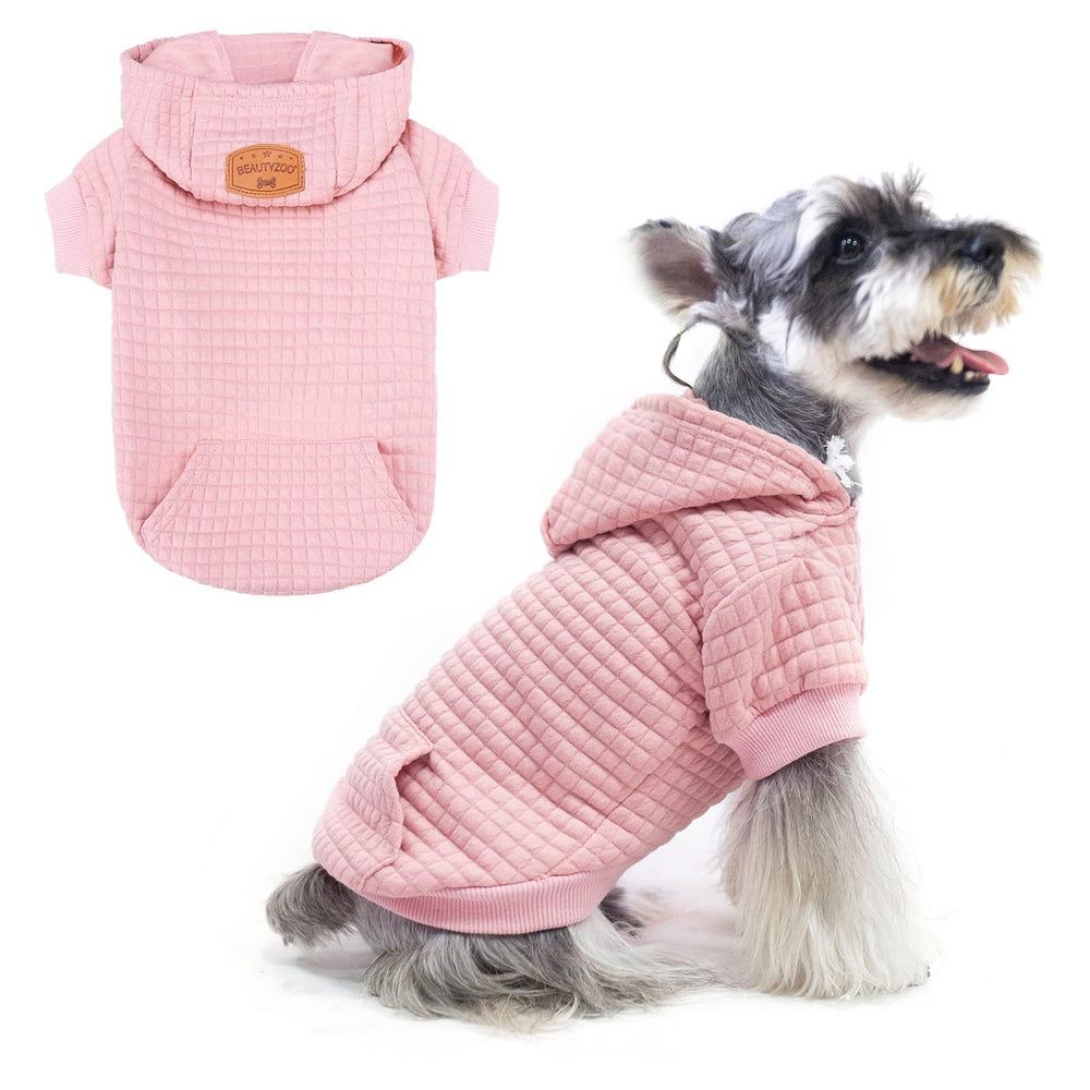BEAUTYZOO dog hoodie shown from the front, featuring its hood and long sleeves.