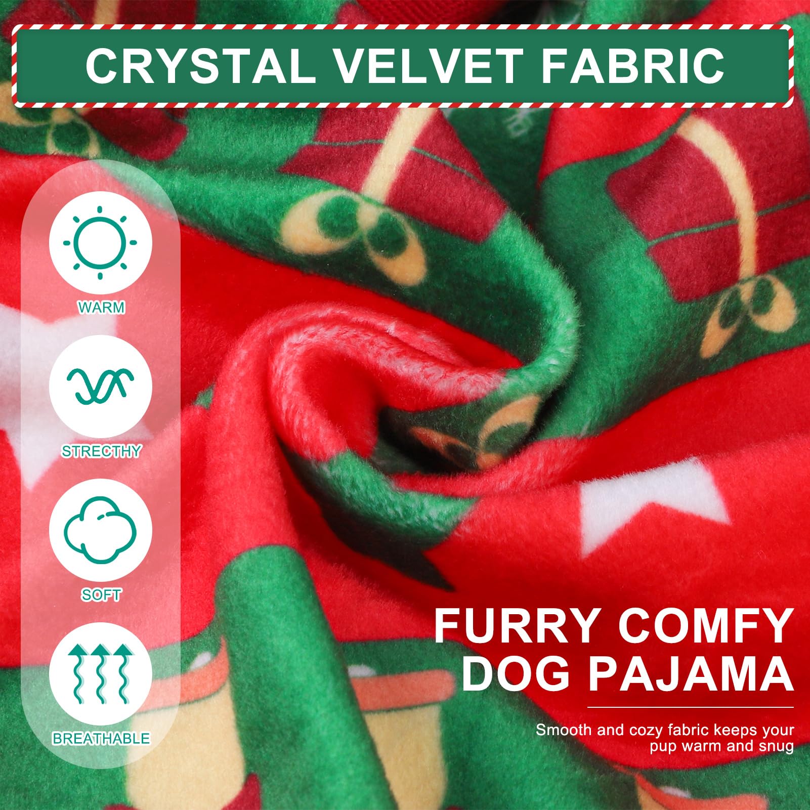 BEAUTYZOO Dog Christmas Pajamas showing the belly-wrap coverage.
