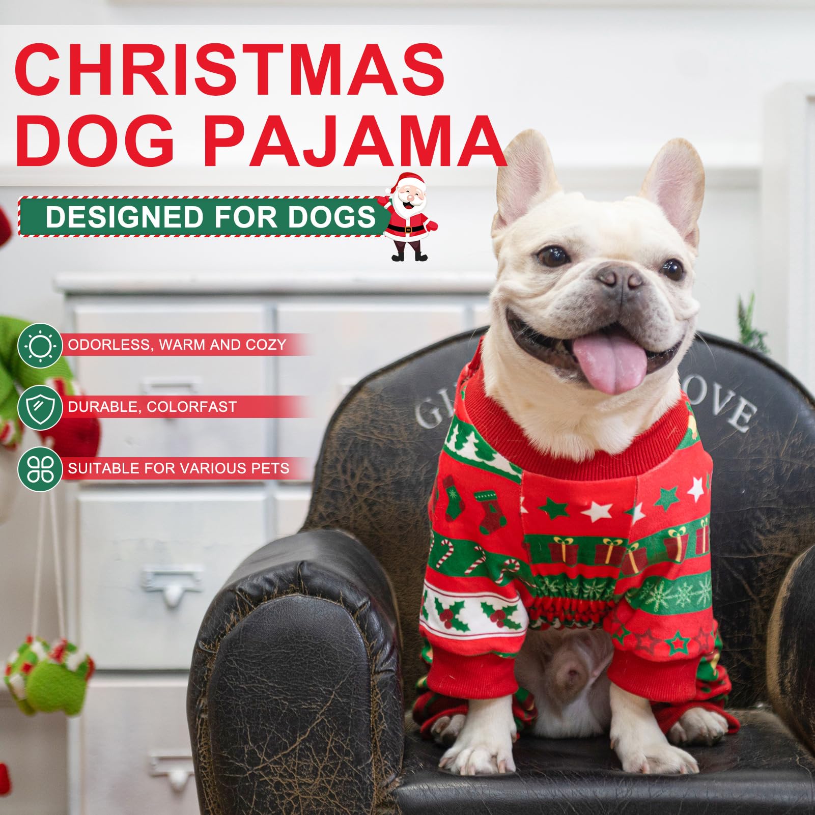 BEAUTYZOO Dog Christmas Pajamas size chart for choosing a fit.