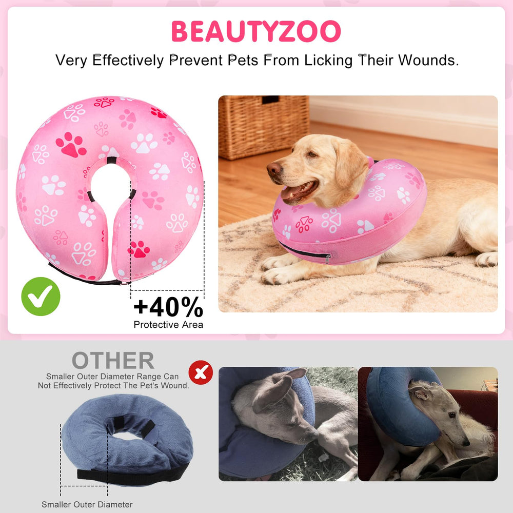 BEAUTYZOO dog donut collar showing the adjustable hook-and-loop fastener.