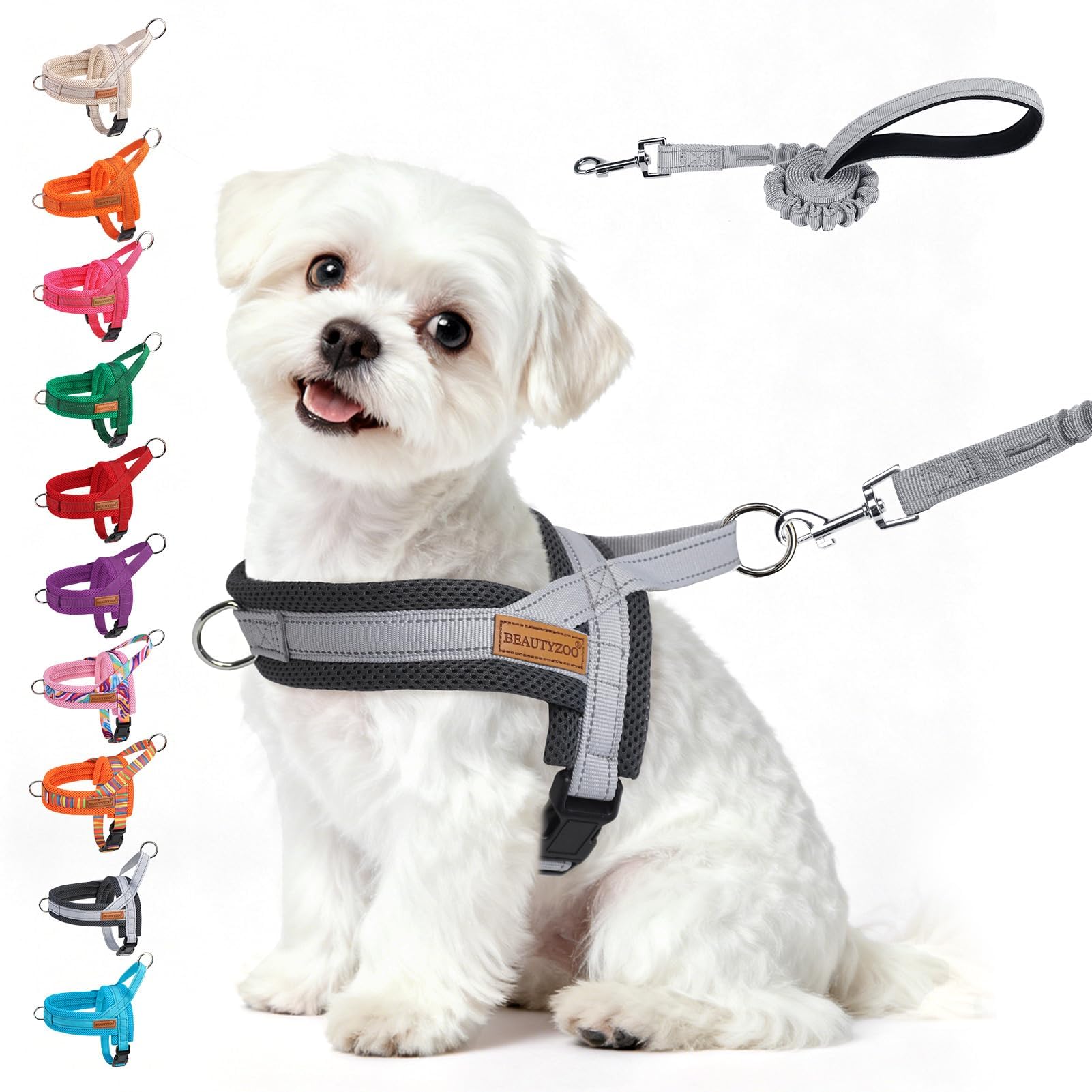 BEAUTYZOO small dog harness and leash set shown from the front.