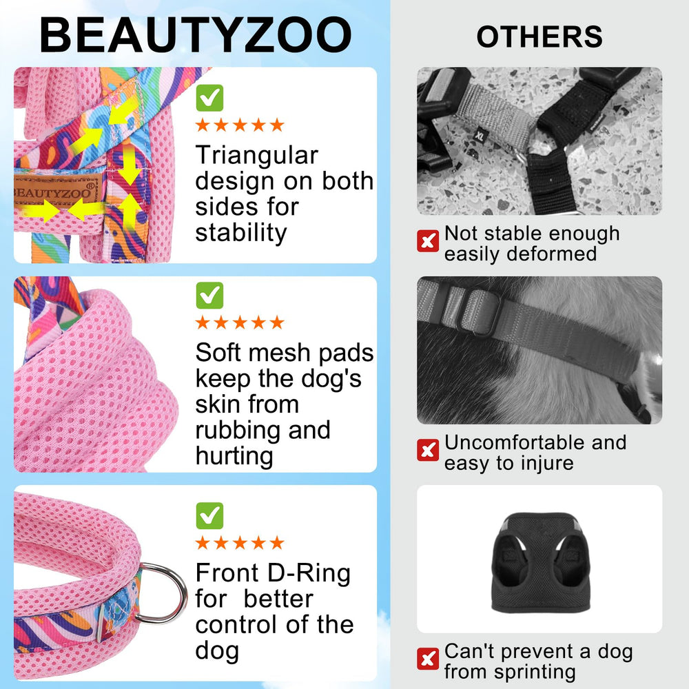 BEAUTYZOO small dog harness detail showing the triangular side panels.