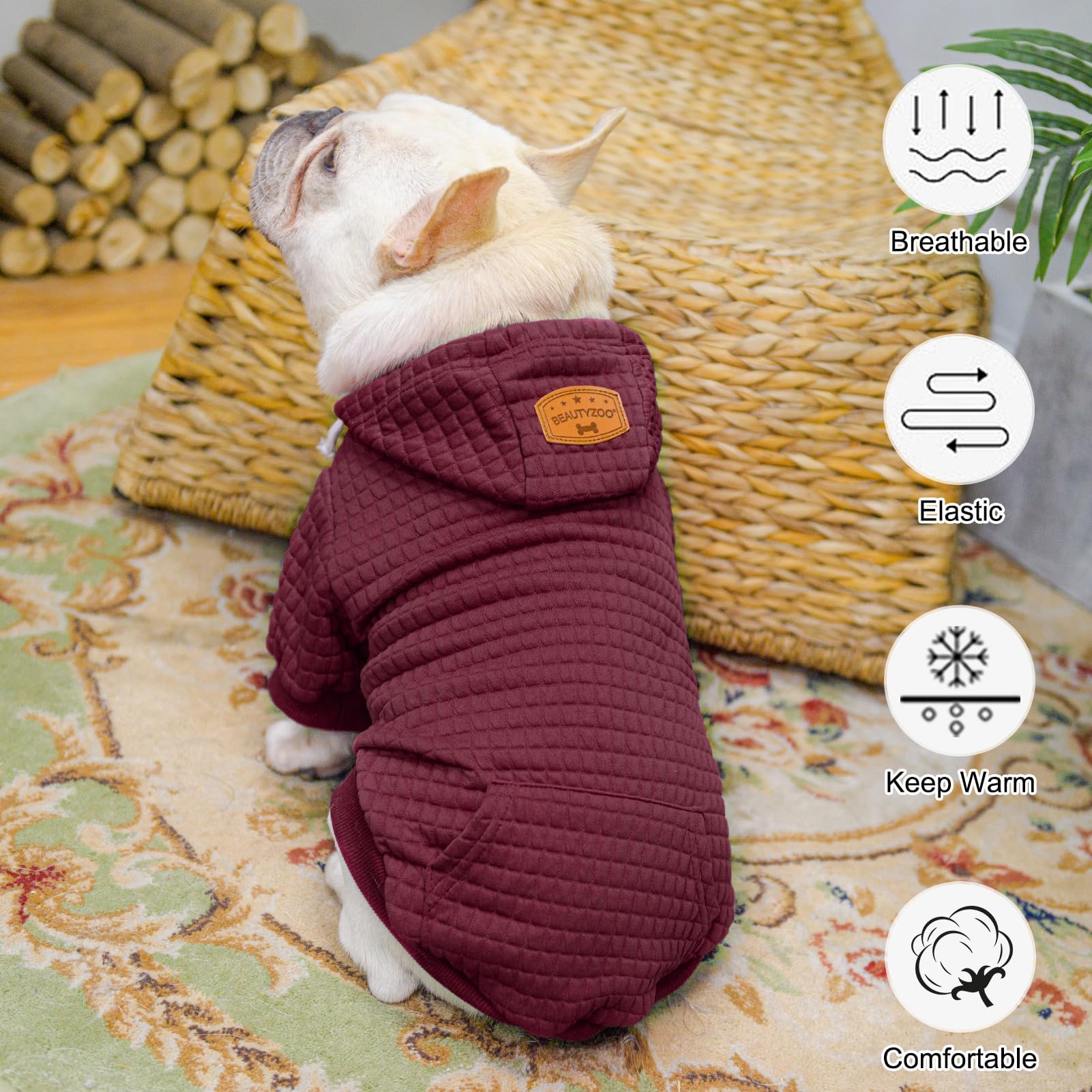 BEAUTYZOO Small Dog Hoodie back view highlighting the leash attachment opening.