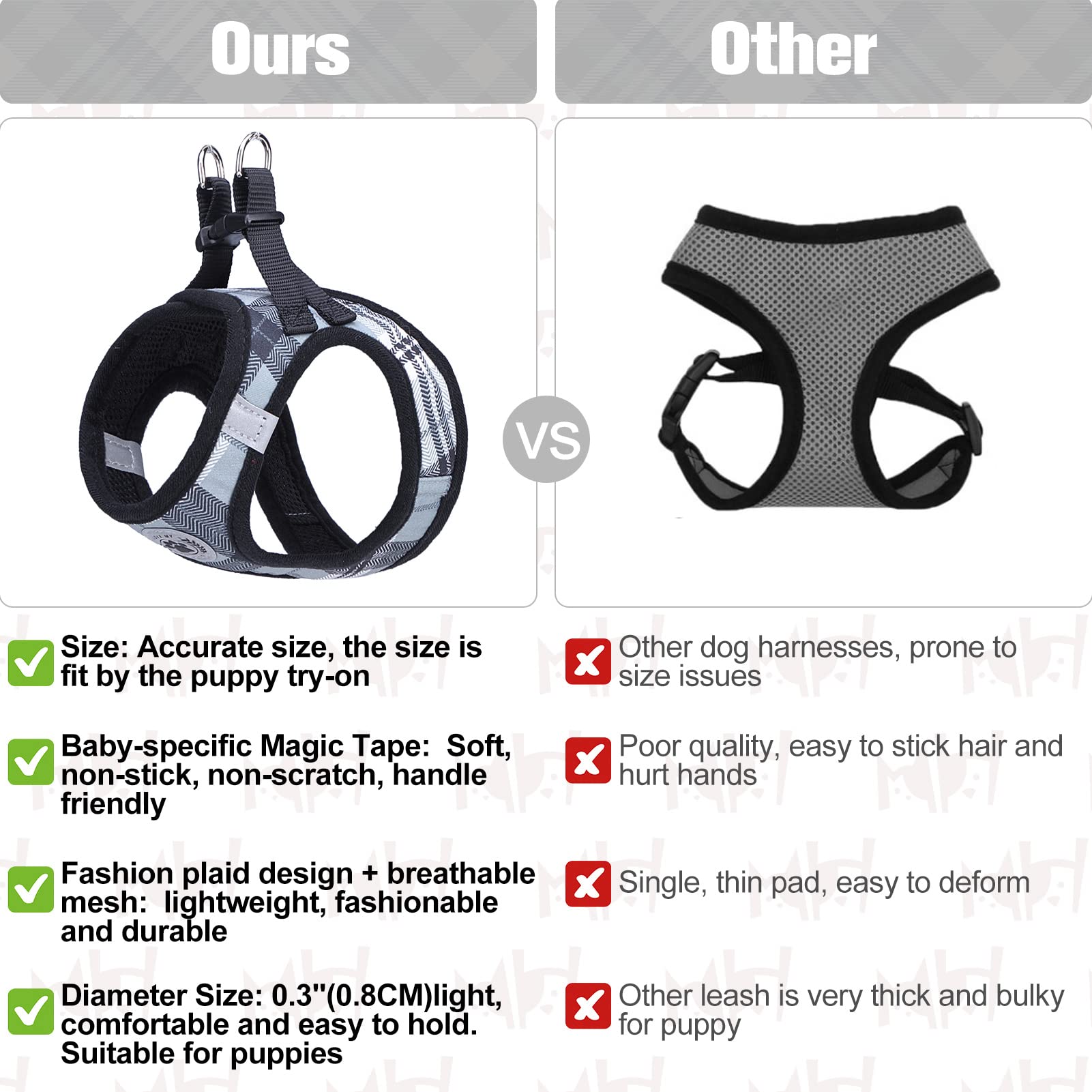 BEAUTYZOO XS dog harness reflective strip detail for low-light walks.
