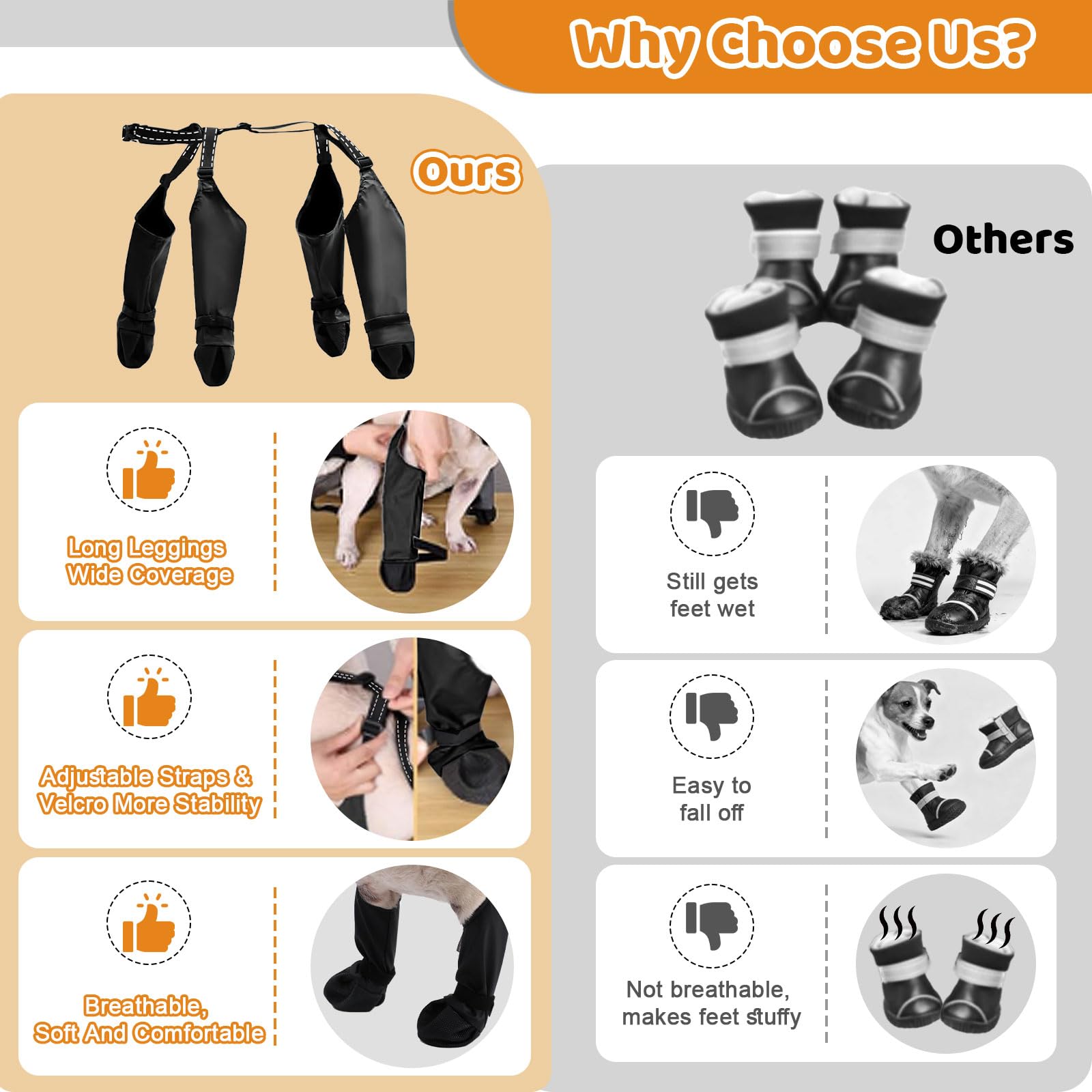 BECEMURU dog boots shown on a dog standing on a smooth hardwood floor.
