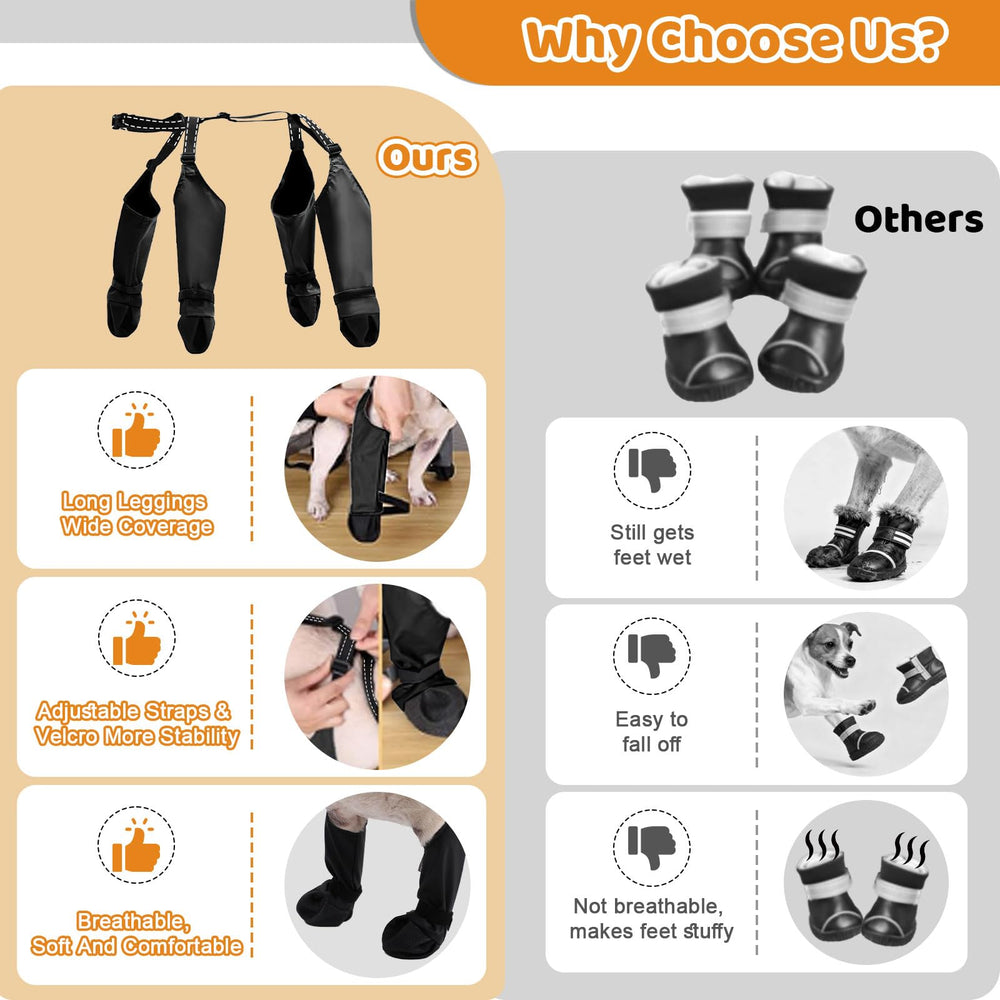 BECEMURU dog boots shown on a dog standing on a smooth hardwood floor.