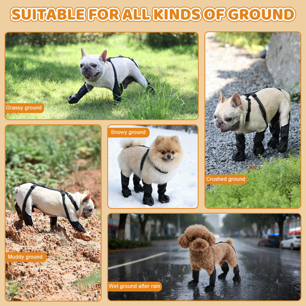 BECEMURU dog boots shown with the hook-and-loop closure open for adjustment.