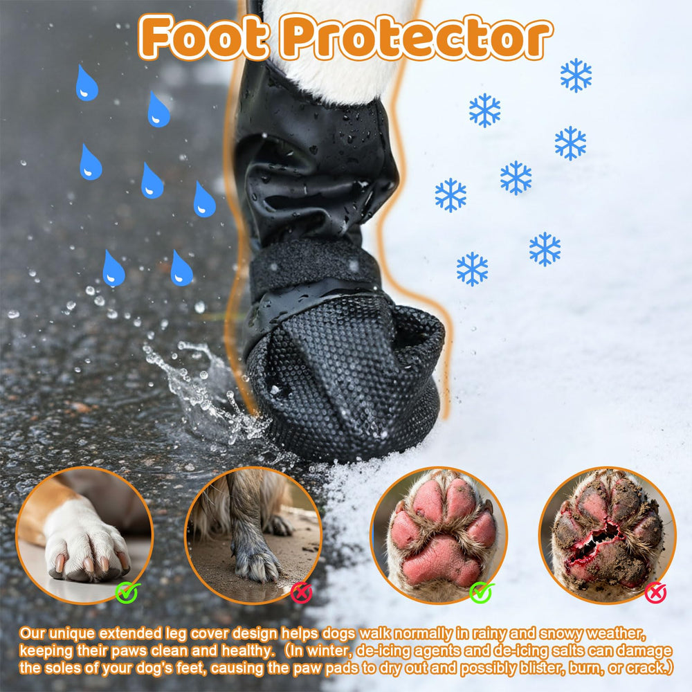 BECEMURU dog boots shown being worn by a dog during an outdoor walk.
