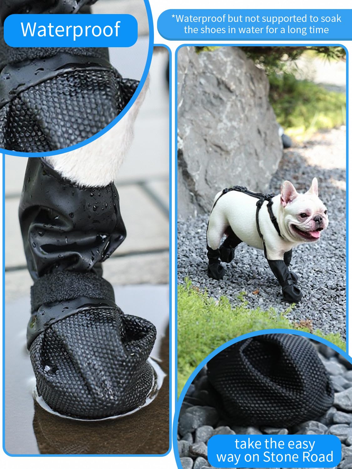 BECROWM dog boots with the anti-slip rubber sole visible.
